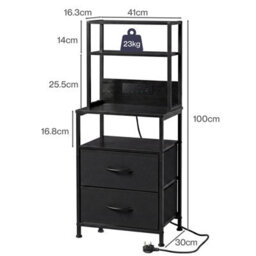 Levede Bedside Table With Charging Station Led Light 2 Drawers Black - thumbnail 4