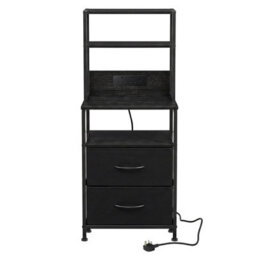 Levede Bedside Table With Charging Station Led Light 2 Drawers Black - thumbnail 3