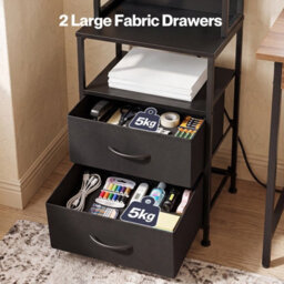 Levede Bedside Table With Charging Station Led Light 2 Drawers Black - thumbnail 8