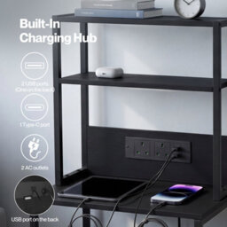 Levede Bedside Table With Charging Station Led Light 2 Drawers Black - thumbnail 7