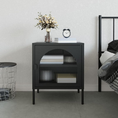 Berkfield Nightstand Black 50X35X60 Cm Glass And Steel - image 1