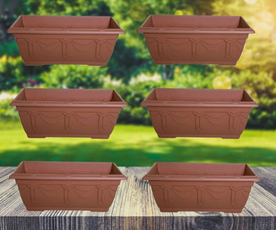 Whitefurze 6 X Large Venetian Patio Planter Trough Plant Pot 60Cm Plastic Terracotta Colour Pot - image 1