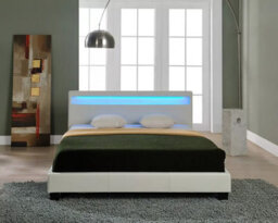 Harmin White Double 4Ft6 Led Faux Leather Led Upholstered Bed Frame - thumbnail 2
