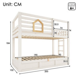 Matteo Kids Bunk Bed With Hydraulic Storage And Ladder - White - thumbnail 2