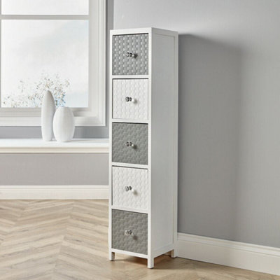 Home Source Crystal Fully Assembled 5 Drawer Narrow Storage Chest White Grey - image 1