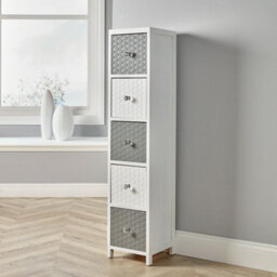 Home Source Crystal Fully Assembled 5 Drawer Narrow Storage Chest White Grey - thumbnail 1