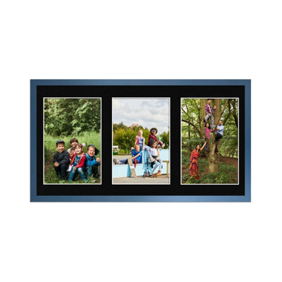 AK Frames 40X20Cm Navy Blue Sleek Multi Photo Frame With Black Mount - Holds 3 Apertures (3X) 6X4 Photos - image 1