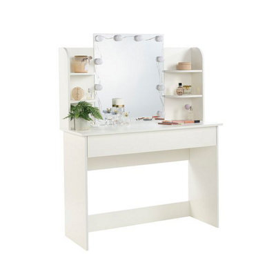 MMT Funiture Designs White Dressing Table With Drawers Make Up Desk 90Cm Led Mirror Modern Bedroom 90Cm - image 1
