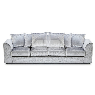 Furnishings For Less UK Crystal Crushed Velvet Fabric Long 4 Seater Sofa  Silver - Scatter Back - image 1