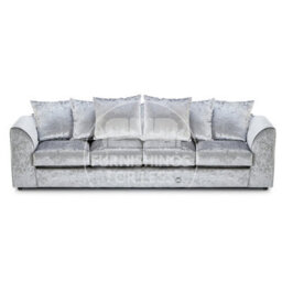 Furnishings For Less UK Crystal Crushed Velvet Fabric Long 4 Seater Sofa  Silver - Scatter Back