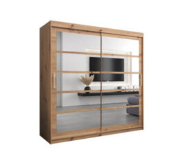 Arte Charming Oak Artisan Sliding Door Wardrobe H2000mm W2000mm D620mm With Mirrored Panels And Silver Handles - thumbnail 2