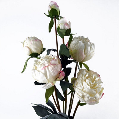 Leaf 55Cm Cream Peony Artificial Flowers Spray - 4 Flowers 3 Buds - image 1
