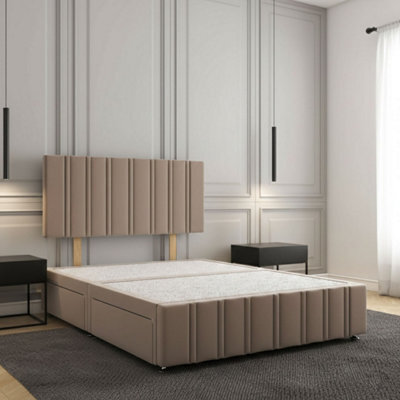 REGIONAL FURNISHINGS Divan Bed Set Mink Plush Velvet Upholstered 24Inch Headboard & Footboard 2Drawers Footend & No Mattress In 4Ft 4Ft6 5Ft 6Ft - image 1