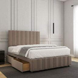 REGIONAL FURNISHINGS Divan Bed Set Mink Plush Velvet Upholstered 24Inch Headboard & Footboard 2Drawers Footend & No Mattress In 4Ft 4Ft6 5Ft 6Ft - thumbnail 2