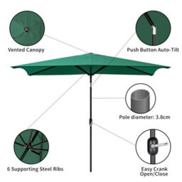 Living And Home 2X3M Large Garden Rectangular Parasol Outdoor Beach Umbrella Patio Sun Shade Crank Tilt No Base, Dark Green - thumbnail 4