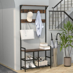 3-In-1 Coat Rack Hall Tree With Shoe Bench & Shoe Storage-Coffee - thumbnail 4
