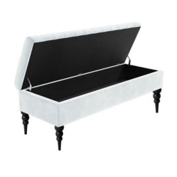 180Cm Sierra Striped Ottoman Storage Bench With Black Turned Wooden Legs - White Plush Velvet Upholstered Shoes Bench - thumbnail 2
