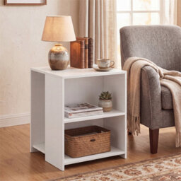 White Wooden Accent Storage Organizer Square Sofa Side Table For Living Room - thumbnail 1