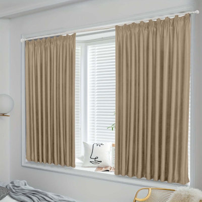 Imperial Rooms Blackout Curtain-Thermal Ready Made Pencil Pleat Curtain (2 Panel) For Window Curtain Cream, (W)1.68Mx(L)1.37M - image 1
