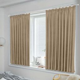 Imperial Rooms Blackout Curtain-Thermal Ready Made Pencil Pleat Curtain (2 Panel) For Window Curtain Cream, (W)1.68Mx(L)1.37M - thumbnail 1