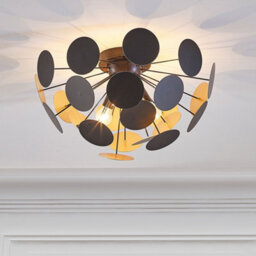 Beliani Hemisphere Ceiling Lamp, Black And Gold, 2-Light Industrial Art Deco, W52 X D52 X H28Cm - thumbnail 1