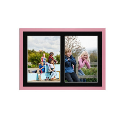 AK Frames 20X14 Pastel Pink Sleek Multi Photo Frame With Black Mount - Holds 2 Apertures (2X) A4 Photos - image 1