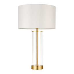 Anson Lighting Seeley Table Light Finished In Satin Brass Plate, Clear Glass And Vintage White Fabric - thumbnail 2