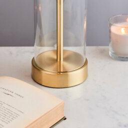 Anson Lighting Seeley Table Light Finished In Satin Brass Plate, Clear Glass And Vintage White Fabric - thumbnail 4