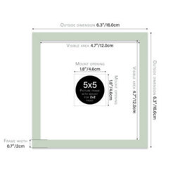 "5X5"" Mint Green Picture Frame - 5X5"" Square Frame With 2X2"" Mount For 5X5""/2X2"" Pictures Moderrn Style Thin Edge, 1 Pack" - thumbnail 2