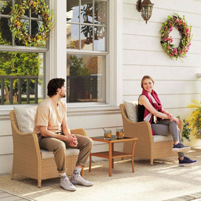 Beige Pe Rattan Garden Chairs Set Of 2, Garden Armchairs With Cushions - image 1