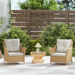 Beige Pe Rattan Garden Chairs Set Of 2, Garden Armchairs With Cushions - thumbnail 4