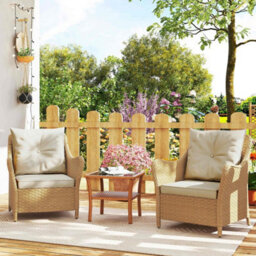 Beige Pe Rattan Garden Chairs Set Of 2, Garden Armchairs With Cushions - thumbnail 6