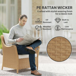 Beige Pe Rattan Garden Chairs Set Of 2, Garden Armchairs With Cushions - thumbnail 3