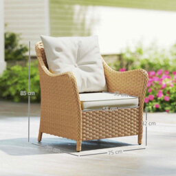 Beige Pe Rattan Garden Chairs Set Of 2, Garden Armchairs With Cushions - thumbnail 2