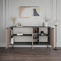 Decortie Clara Sideboard Cabinet Modern Storage Shelves Hairpin Legs Anthracite Grey Mocha Grey 142Cm - thumbnail 4