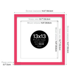 "13X13"" Bright Pink Picture Frame - 13X13"" Square Frame With 12X12"" Mount For 13X13""/12X12"" Pictures Moderrn Thin Edge, 1 Pack" - thumbnail 2