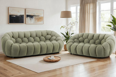 Sage Green Teddy Boucle Fabric  3 + 2 Seater Sofa Set For Living Room Atrani - image 1