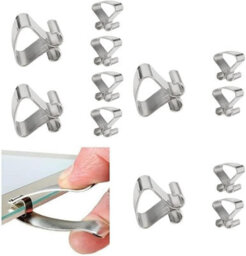 Sisi UK Frameless Picture Frame Clips 12 Pack 7mm French Style Silver Chrome Plated Metal Picture Hanging Hooks With Lever Tools