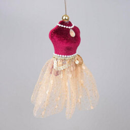 Shatchi Burgundy And Gold Ballerina Costume Figure 15Cm - Christmas Tree Hanging Decorations Ornaments Pendant - thumbnail 4