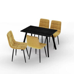 Urbn-Living Urbn Living 110Cm Dining Table & 4 Pcs Velvet Chairs Set Modern Metal Kitchen Furniture Black Wood Table And Curly Yellow Chair