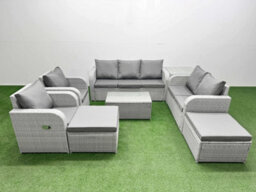 Fimous Pe Rattan Garden Furniture Set Adjustable Chair 2 Seater Sofa Lounge Set Oblong Coffee Table 2 Big Footstool Side Table - thumbnail 1