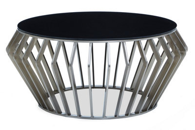 Orsina Elegant Black And Silver Round Coffee Table, Spacious Silver Finished Table, Modern Decorative Coffee Table - image 1
