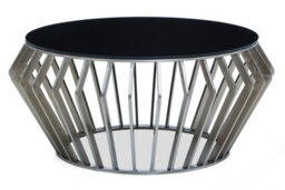Orsina Elegant Black And Silver Round Coffee Table, Spacious Silver Finished Table, Modern Decorative Coffee Table - thumbnail 1