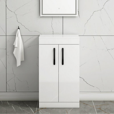 Royal Bathrooms Turin 500mm Gloss White Floor Standing Worktop Vanity Unit - 2 Doors With Matt Black Handle - image 1