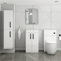 Royal Bathrooms Turin 500mm Gloss White Floor Standing Worktop Vanity Unit - 2 Doors With Matt Black Handle - thumbnail 2