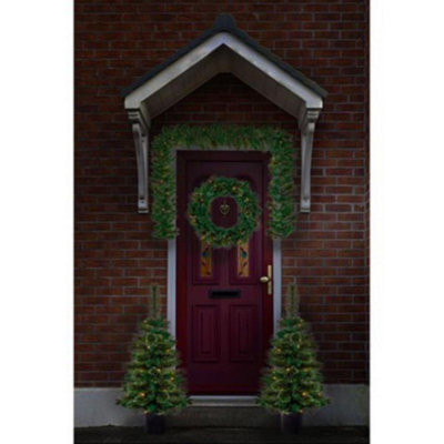 Premier Decorations Limited Christmas Door Porch Decoration Set Pre Lit Cashmere Wreath Garland Trees On Timer - image 1