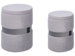 Wyld And Coco Set Of 2 Grey Velvet Storage Pouffes With Stainless Steel Band, Versatile Seating And Hidden Storage - thumbnail 3