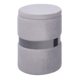 Wyld And Coco Set Of 2 Grey Velvet Storage Pouffes With Stainless Steel Band, Versatile Seating And Hidden Storage - thumbnail 1