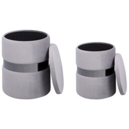 Wyld And Coco Set Of 2 Grey Velvet Storage Pouffes With Stainless Steel Band, Versatile Seating And Hidden Storage - thumbnail 6