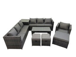 Fimous Garden Rattan Outdoor Furniture Set 10 Seater Patio Corner Sofa Oblong Coffee Table With 3 Stool Side Table Dark Grey - thumbnail 1